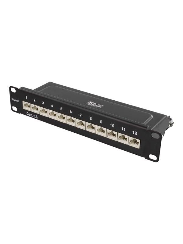 10" Patch Panel med 12xRJ45 Cat6a - Metal Sort fra Deltaco