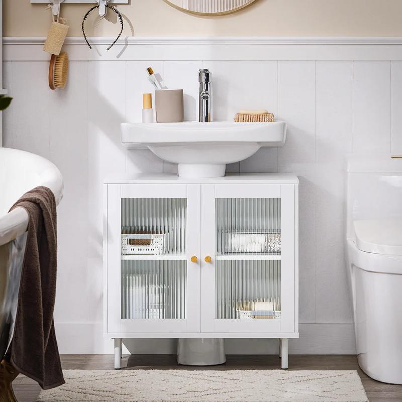 Elegant Skandi Underskab med Glasruder - Hvid 60x30x59 cm