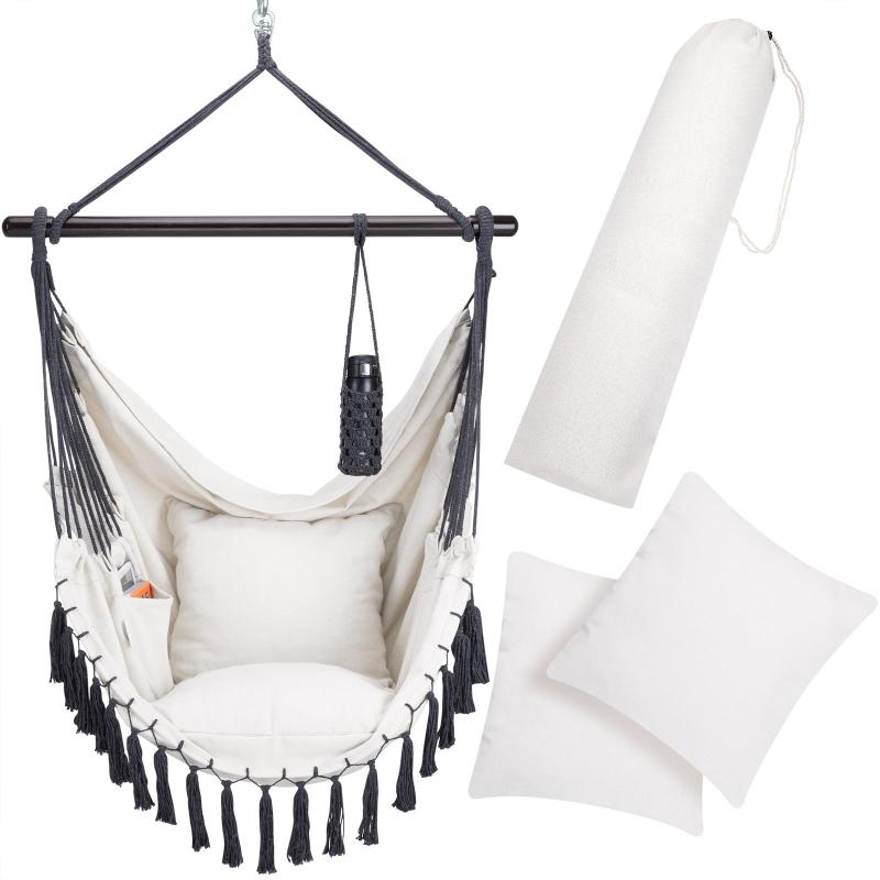 Hængestol   Creme   170x100x150 Cm, Boho Stil Med Puder fra Deuba