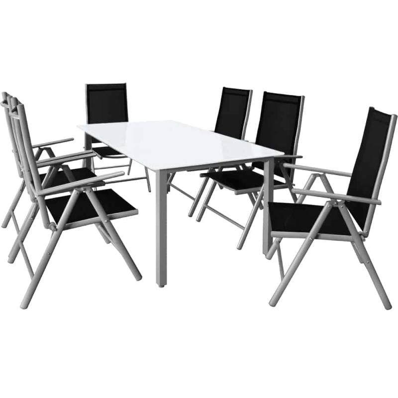 6 + 1 Sæt Sølv Alu Foldestole og Havebord 150x90cm