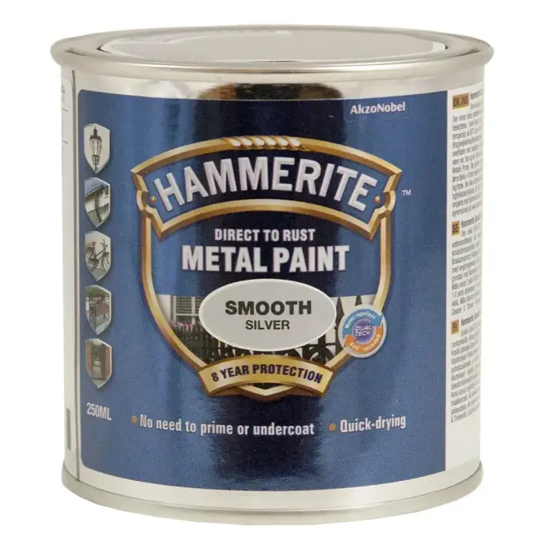 Hammerite Glat Effekt Sølv 250ml - Metalmaling til rust