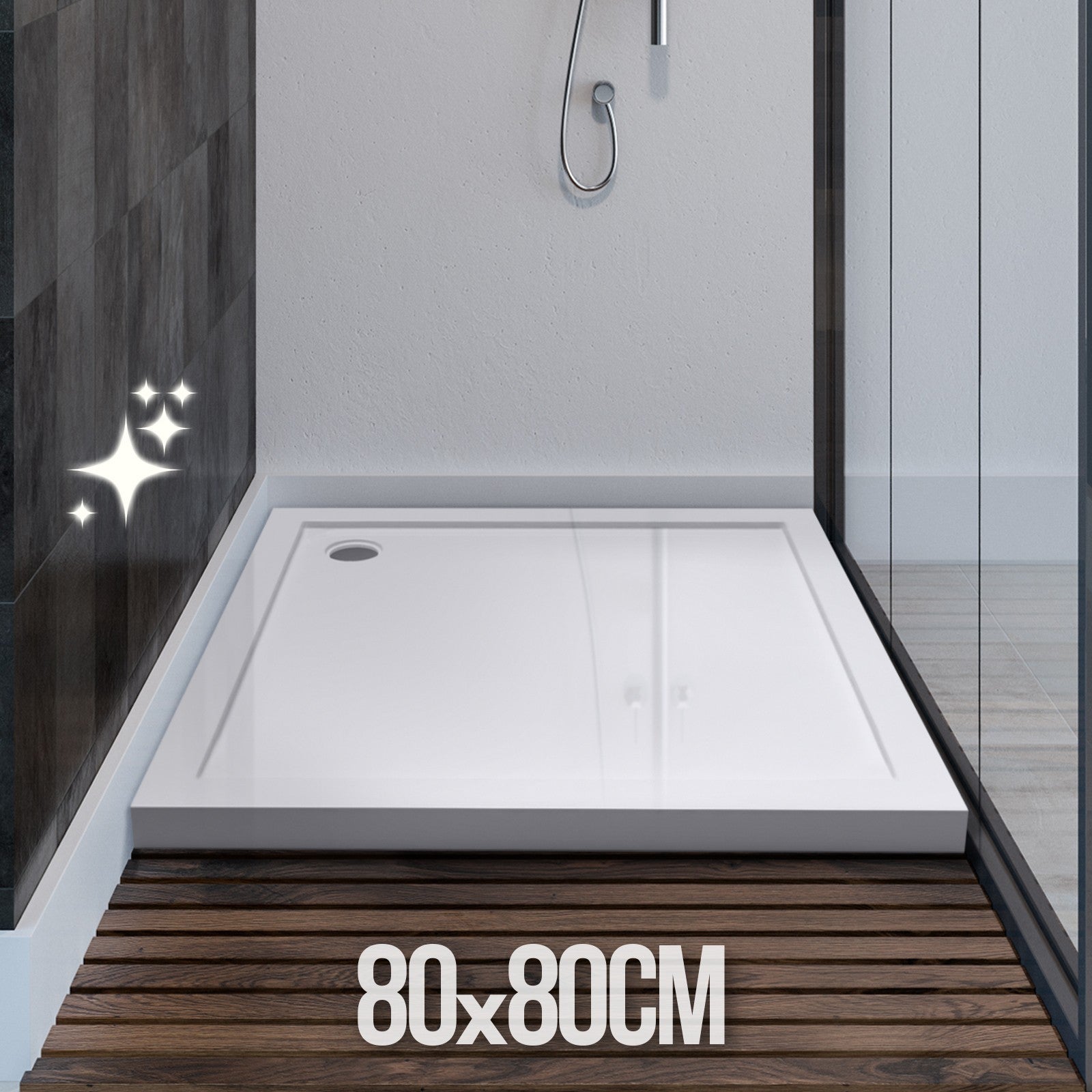 Aquamarineâ® Brusekar   80 X 80 Cm, Firkantet, Rektangulær, Gulvniveau, Akryl, 5 Cm Super Flad, Stabil, Hvid fra Ff Europe