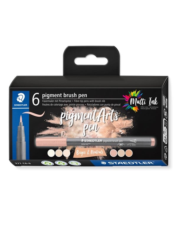 Brush Pen Pigment Beige 6 Stk Ass fra Staedtler