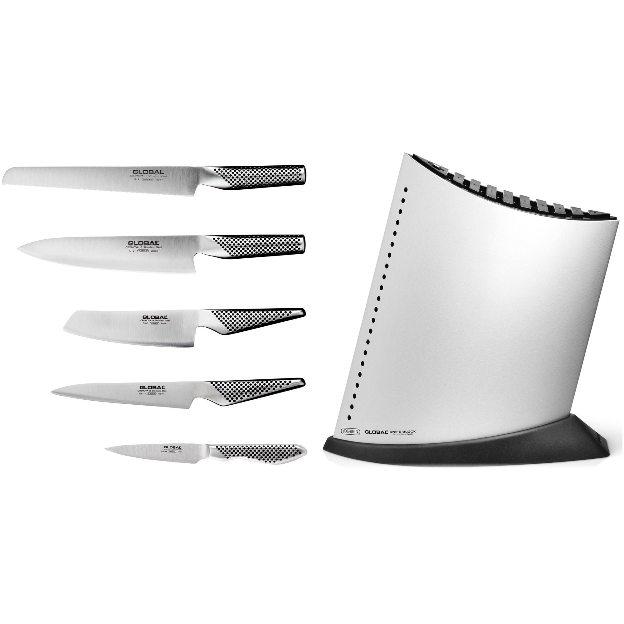 Knivsæt Med Knivblok Hvid fra Global