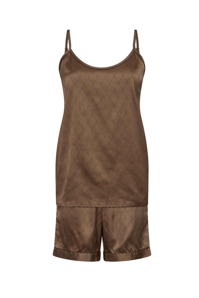Nattøj   Satin Short Set   Brun fra Hype The Detail