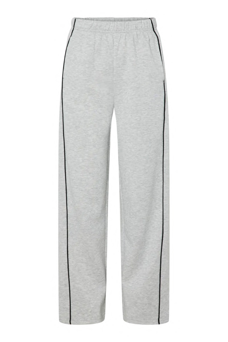 Bukser   Pc Chilli Hw Wide Sweatpants   Light Grey Melange Black Stripe fra Pieces