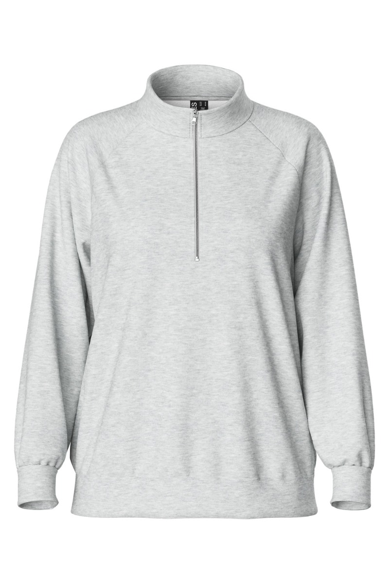 Sweatshirt   Pc Chilli Ls Half Zip Sweat   Light Grey Melange fra Pieces